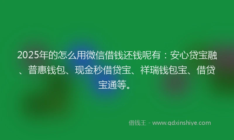 2025年的怎么用微信借钱还钱呢有：安心贷宝融、普惠钱包、现金秒借贷宝、祥瑞钱包宝、借贷宝通等。