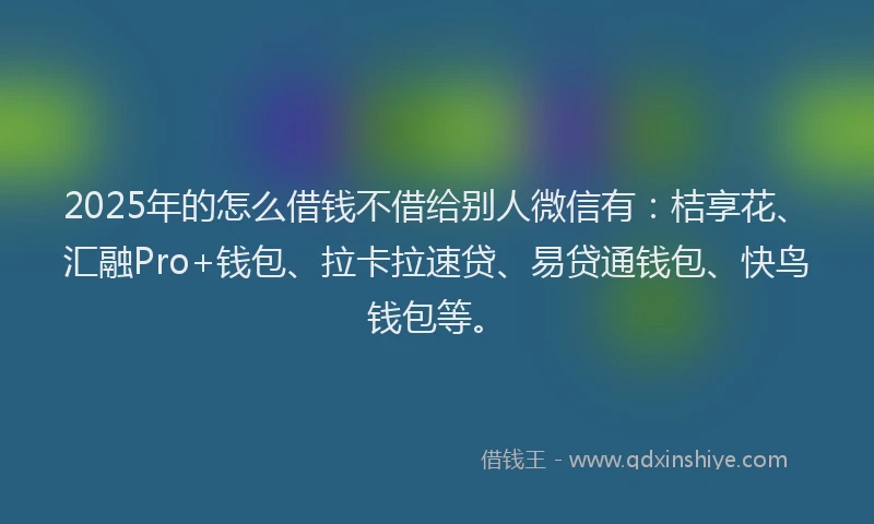 2025年的怎么借钱不借给别人微信有：桔享花、汇融Pro+钱包、拉卡拉速贷、易贷通钱包、快鸟钱包等。