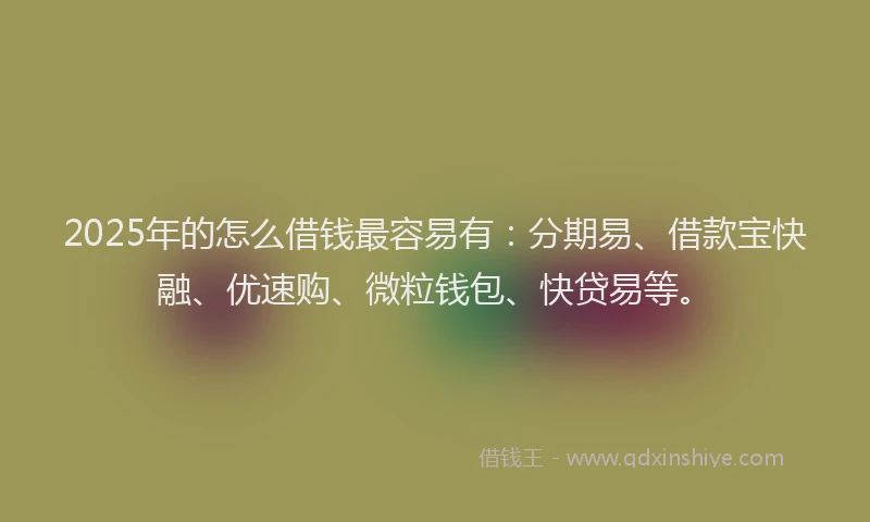 2025年的怎么借钱最容易有：分期易、借款宝快融、优速购、微粒钱包、快贷易等。
