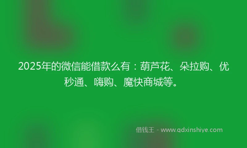 2025年的微信能借款么有：葫芦花、朵拉购、优秒通、嗨购、魔快商城等。