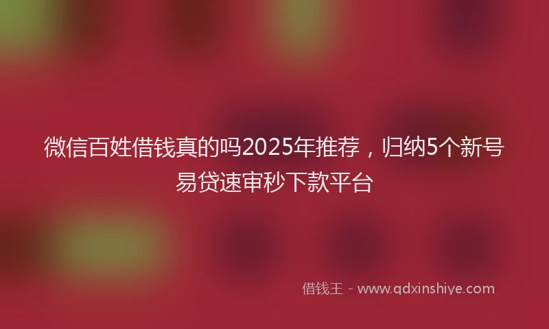 微信百姓借钱真的吗2025年推荐，归纳5个新号易贷速审秒下款平台