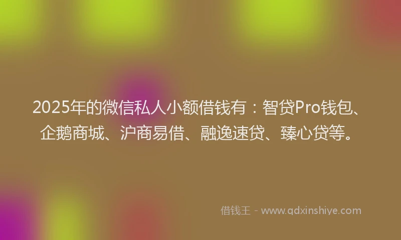 2025年的微信私人小额借钱有：智贷Pro钱包、企鹅商城、沪商易借、融逸速贷、臻心贷等。