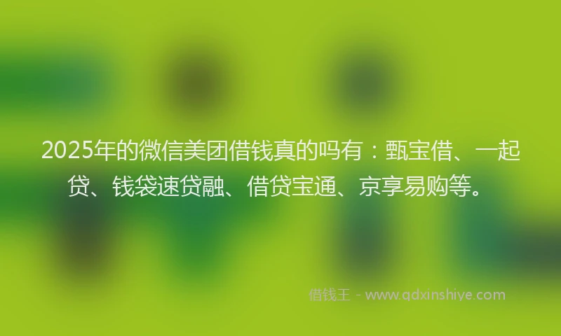 2025年的微信美团借钱真的吗有：甄宝借、一起贷、钱袋速贷融、借贷宝通、京享易购等。