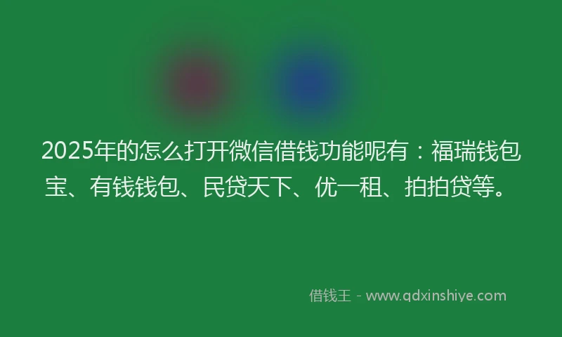 2025年的怎么打开微信借钱功能呢有：福瑞钱包宝、有钱钱包、民贷天下、优一租、拍拍贷等。