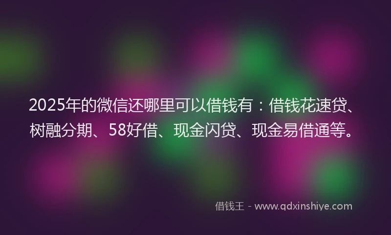 2025年的微信还哪里可以借钱有：借钱花速贷、树融分期、58好借、现金闪贷、现金易借通等。