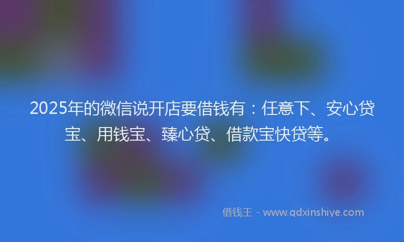 2025年的微信说开店要借钱有：任意下、安心贷宝、用钱宝、臻心贷、借款宝快贷等。