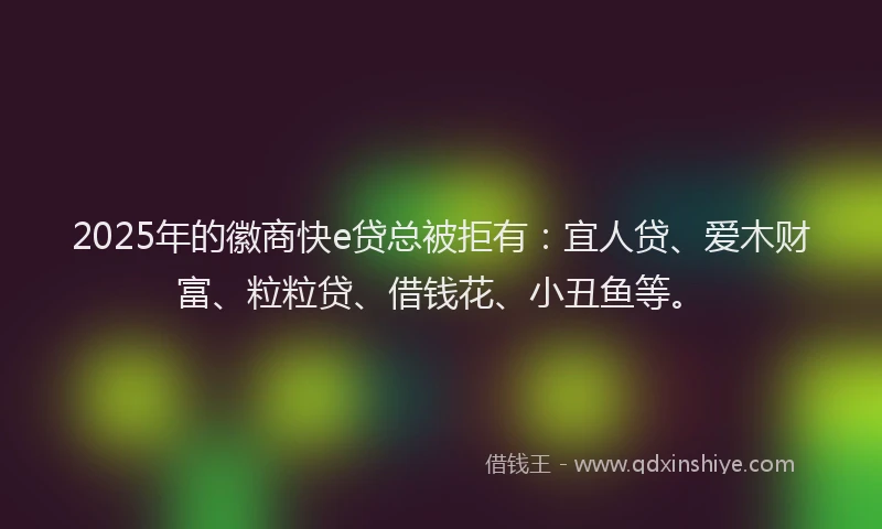2025年的徽商快e贷总被拒有：宜人贷、爱木财富、粒粒贷、借钱花、小丑鱼等。