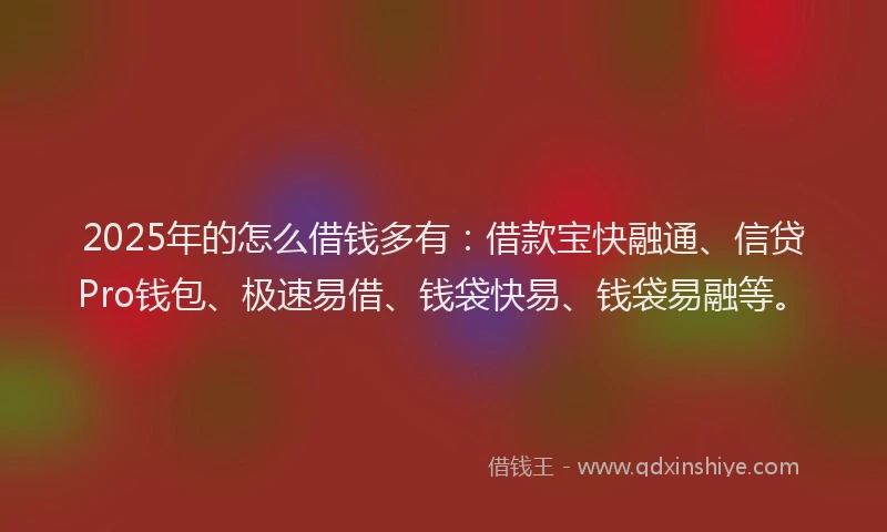 2025年的怎么借钱多有：借款宝快融通、信贷Pro钱包、极速易借、钱袋快易、钱袋易融等。