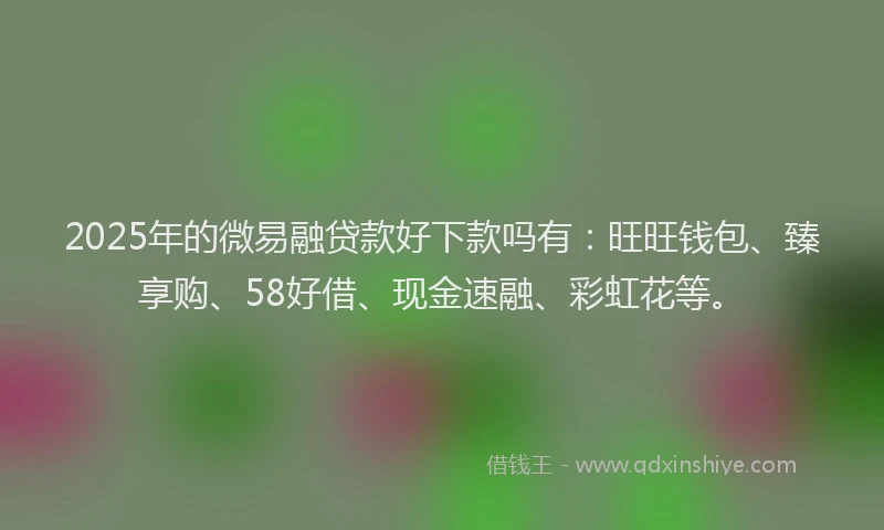2025年的微易融贷款好下款吗有：旺旺钱包、臻享购、58好借、现金速融、彩虹花等。