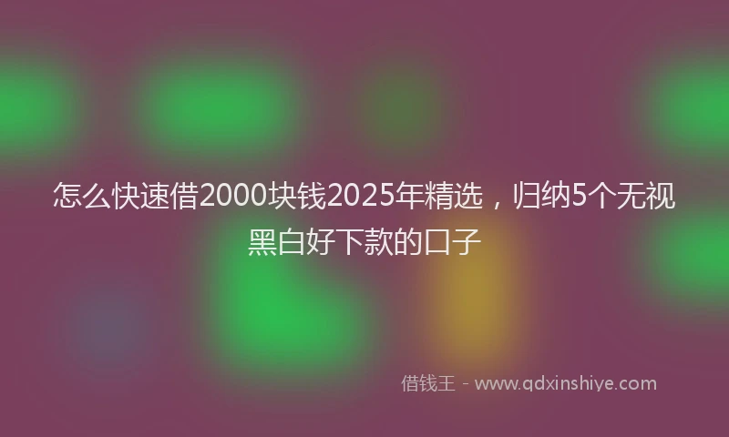怎么快速借2000块钱2025年精选，归纳5个无视黑白好下款的口子