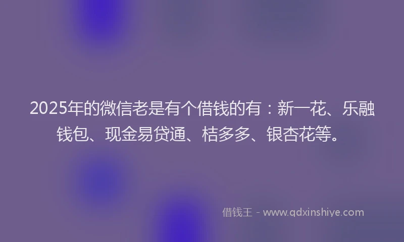 2025年的微信老是有个借钱的有：新一花、乐融钱包、现金易贷通、桔多多、银杏花等。