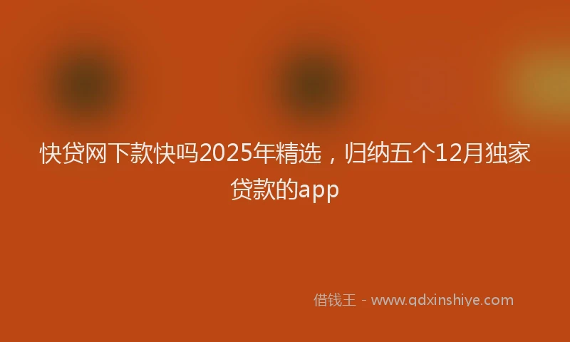 快贷网下款快吗2025年精选，归纳五个12月独家贷款的app