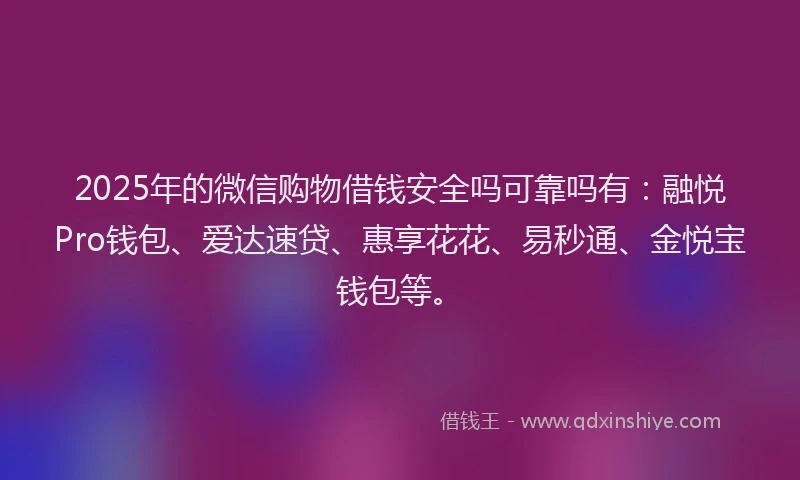 2025年的微信购物借钱安全吗可靠吗有：融悦Pro钱包、爱达速贷、惠享花花、易秒通、金悦宝钱包等。