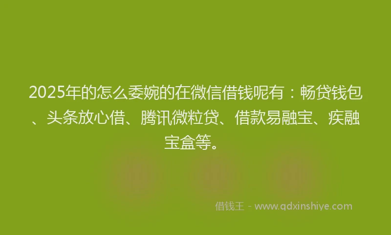 2025年的怎么委婉的在微信借钱呢有：畅贷钱包、头条放心借、腾讯微粒贷、借款易融宝、疾融宝盒等。