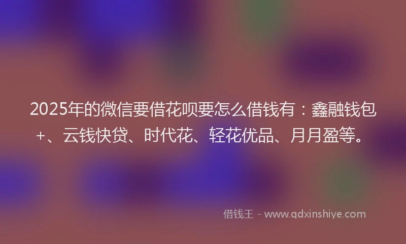 2025年的微信要借花呗要怎么借钱有：鑫融钱包+、云钱快贷、时代花、轻花优品、月月盈等。