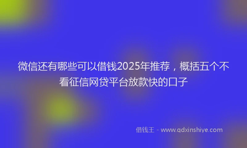 微信还有哪些可以借钱2025年推荐，概括五个不看征信网贷平台放款快的口子