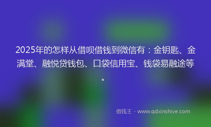 2025年的怎样从借呗借钱到微信有：金钥匙、金满堂、融悦贷钱包、口袋信用宝、钱袋易融途等。