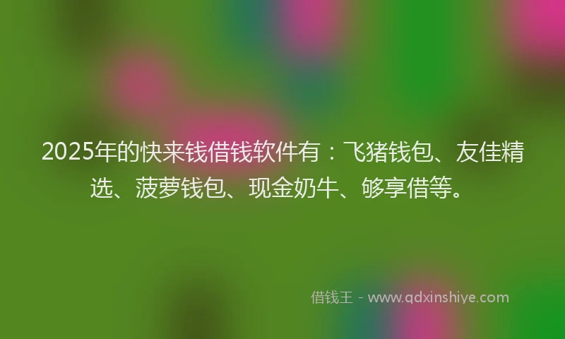2025年的快来钱借钱软件有：飞猪钱包、友佳精选、菠萝钱包、现金奶牛、够享借等。