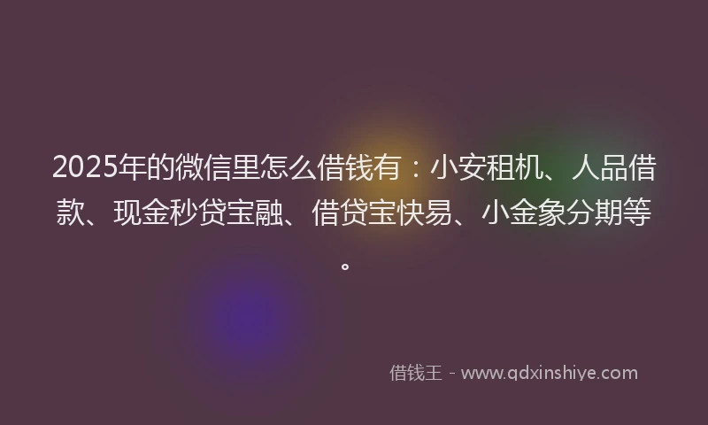 2025年的微信里怎么借钱有：小安租机、人品借款、现金秒贷宝融、借贷宝快易、小金象分期等。