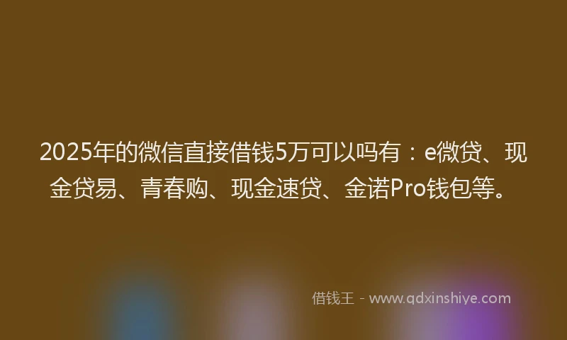2025年的微信直接借钱5万可以吗有：e微贷、现金贷易、青春购、现金速贷、金诺Pro钱包等。