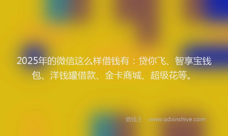 2025年的微信这么样借钱有：贷你飞、智享宝钱包、洋钱罐借款、金卡商城、超级花等。
