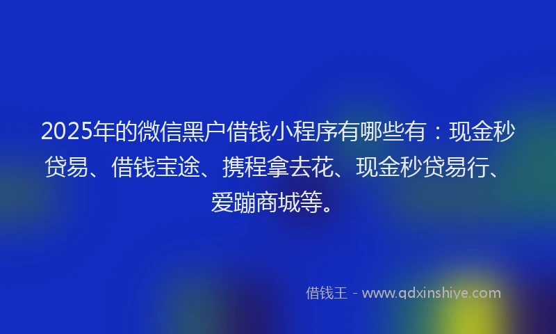 2025年的微信黑户借钱小程序有哪些有：现金秒贷易、借钱宝途、携程拿去花、现金秒贷易行、爱蹦商城等。