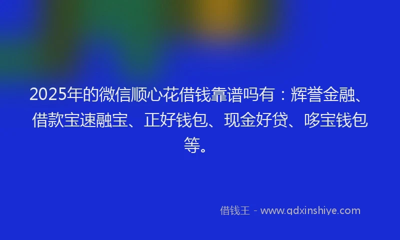 2025年的微信顺心花借钱靠谱吗有：辉誉金融、借款宝速融宝、正好钱包、现金好贷、哆宝钱包等。