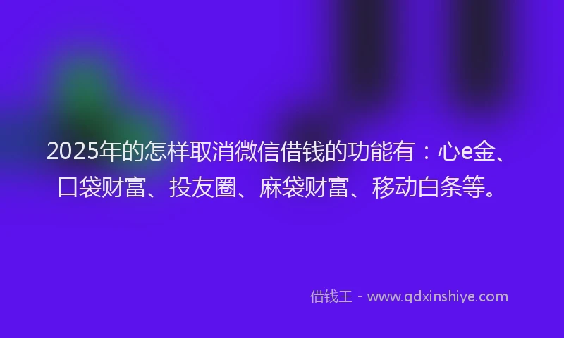 2025年的怎样取消微信借钱的功能有：心e金、口袋财富、投友圈、麻袋财富、移动白条等。