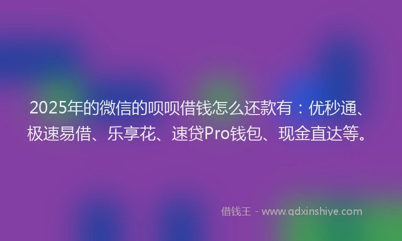 2025年的微信的呗呗借钱怎么还款有：优秒通、极速易借、乐享花、速贷Pro钱包、现金直达等。