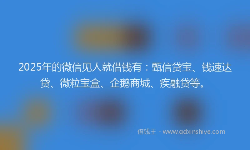 2025年的微信见人就借钱有：甄信贷宝、钱速达贷、微粒宝盒、企鹅商城、疾融贷等。