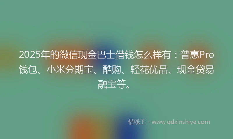 2025年的微信现金巴士借钱怎么样有：普惠Pro钱包、小米分期宝、酷购、轻花优品、现金贷易融宝等。