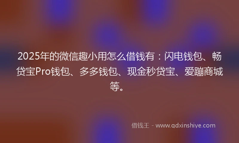 2025年的微信趣小用怎么借钱有：闪电钱包、畅贷宝Pro钱包、多多钱包、现金秒贷宝、爱蹦商城等。