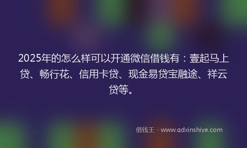 2025年的怎么样可以开通微信借钱有：壹起马上贷、畅行花、信用卡贷、现金易贷宝融途、祥云贷等。