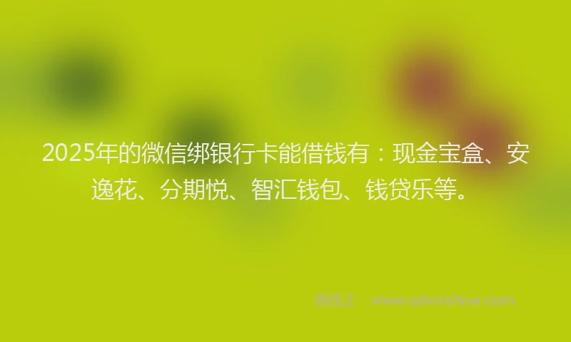 2025年的微信绑银行卡能借钱有：现金宝盒、安逸花、分期悦、智汇钱包、钱贷乐等。