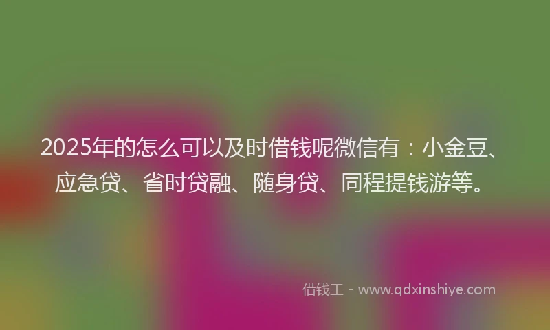 2025年的怎么可以及时借钱呢微信有：小金豆、应急贷、省时贷融、随身贷、同程提钱游等。