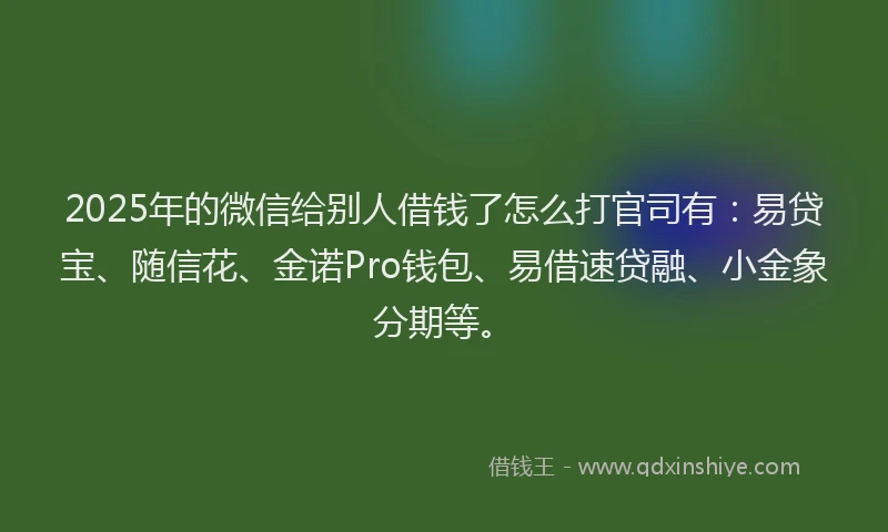 2025年的微信给别人借钱了怎么打官司有：易贷宝、随信花、金诺Pro钱包、易借速贷融、小金象分期等。