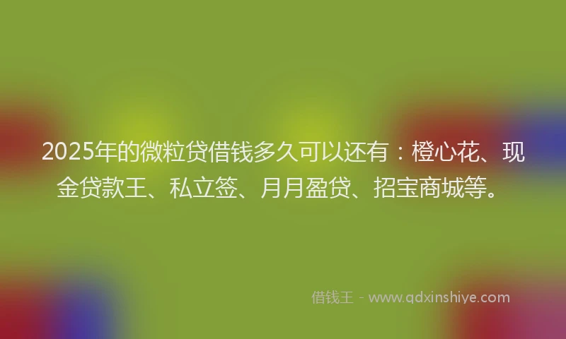 2025年的微粒贷借钱多久可以还有：橙心花、现金贷款王、私立签、月月盈贷、招宝商城等。