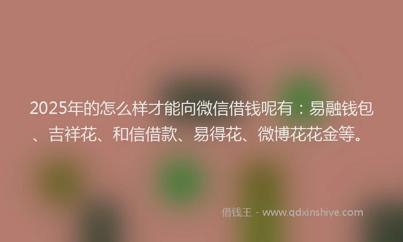 2025年的怎么样才能向微信借钱呢有：易融钱包、吉祥花、和信借款、易得花、微博花花金等。