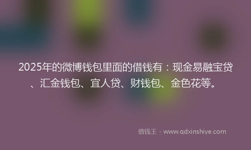 2025年的微博钱包里面的借钱有：现金易融宝贷、汇金钱包、宜人贷、财钱包、金色花等。