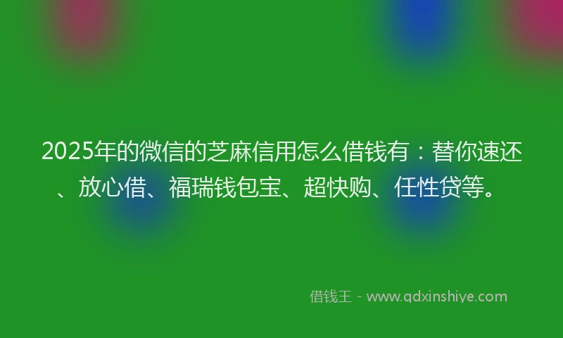 2025年的微信的芝麻信用怎么借钱有：替你速还、放心借、福瑞钱包宝、超快购、任性贷等。