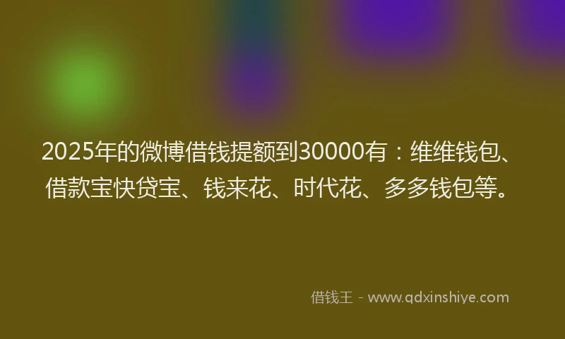 2025年的微博借钱提额到30000有：维维钱包、借款宝快贷宝、钱来花、时代花、多多钱包等。