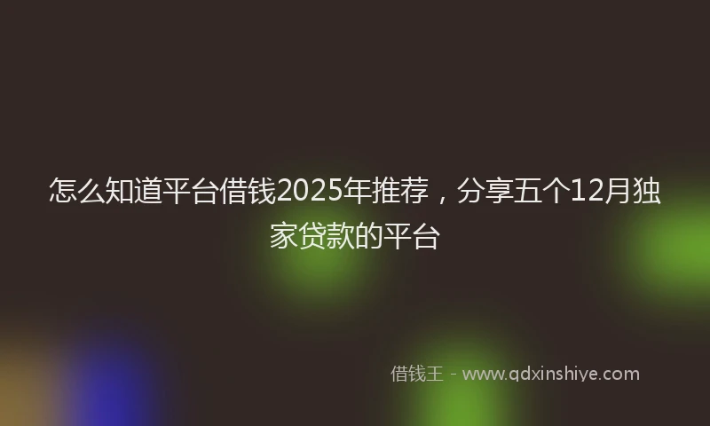 怎么知道平台借钱2025年推荐，分享五个12月独家贷款的平台