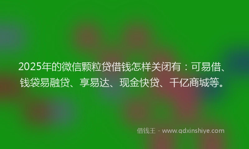 2025年的微信颗粒贷借钱怎样关闭有：可易借、钱袋易融贷、享易达、现金快贷、千亿商城等。