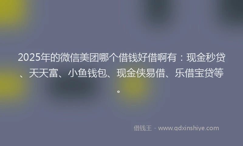 2025年的微信美团哪个借钱好借啊有：现金秒贷、天天富、小鱼钱包、现金侠易借、乐借宝贷等。
