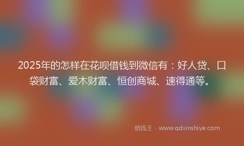 2025年的怎样在花呗借钱到微信有：好人贷、口袋财富、爱木财富、恒创商城、速得通等。