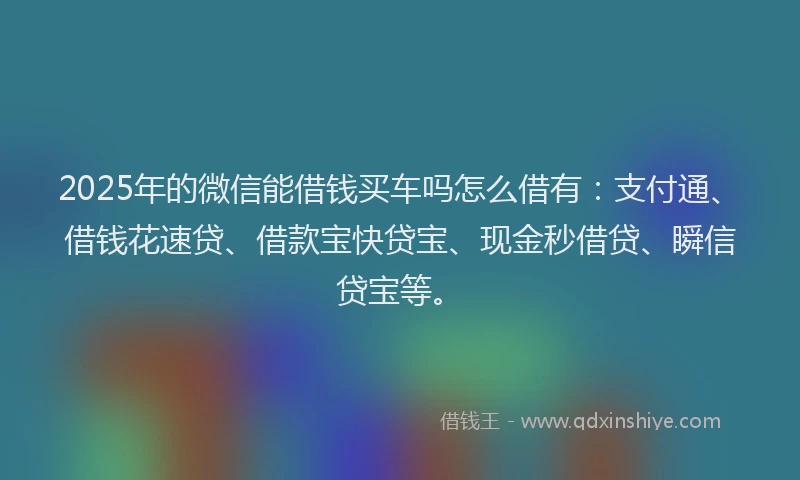 2025年的微信能借钱买车吗怎么借有：支付通、借钱花速贷、借款宝快贷宝、现金秒借贷、瞬信贷宝等。