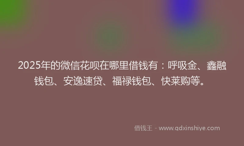 2025年的微信花呗在哪里借钱有：呼吸金、鑫融钱包、安逸速贷、福禄钱包、快莱购等。