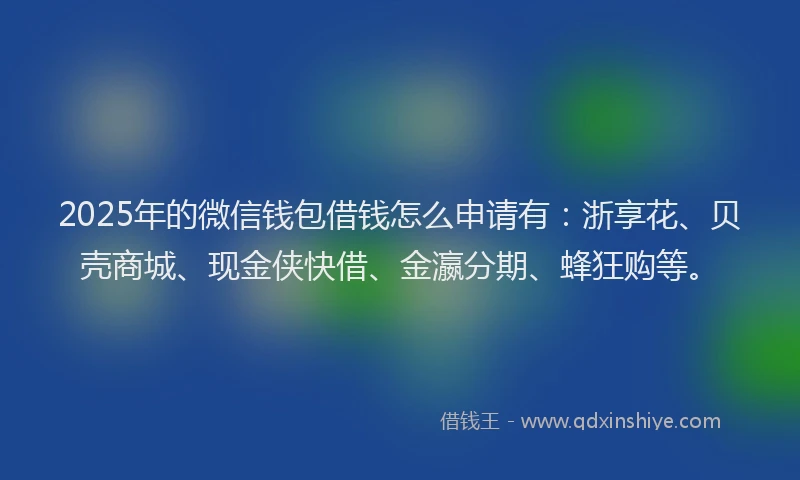 2025年的微信钱包借钱怎么申请有：浙享花、贝壳商城、现金侠快借、金瀛分期、蜂狂购等。