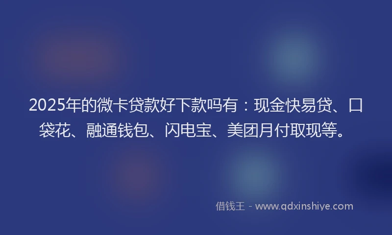 2025年的微卡贷款好下款吗有：现金快易贷、口袋花、融通钱包、闪电宝、美团月付取现等。