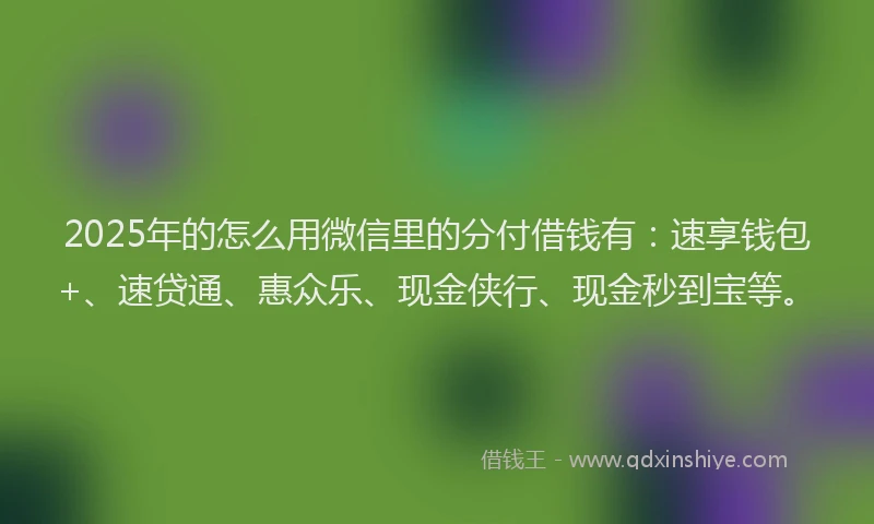2025年的怎么用微信里的分付借钱有：速享钱包+、速贷通、惠众乐、现金侠行、现金秒到宝等。